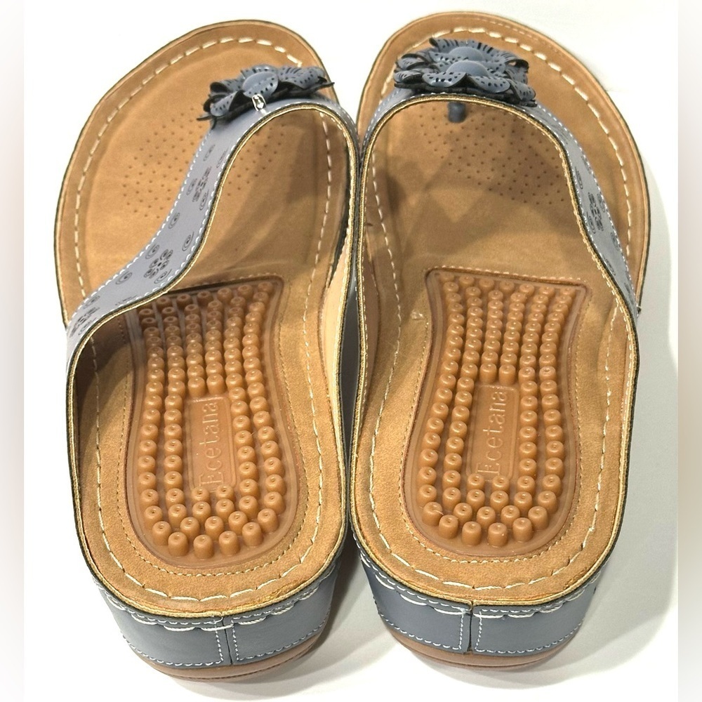 Ecetana Womens Sandals Platform Wedge: Comfortable Dressy Blue Size 40, New - Picture 4 of 15